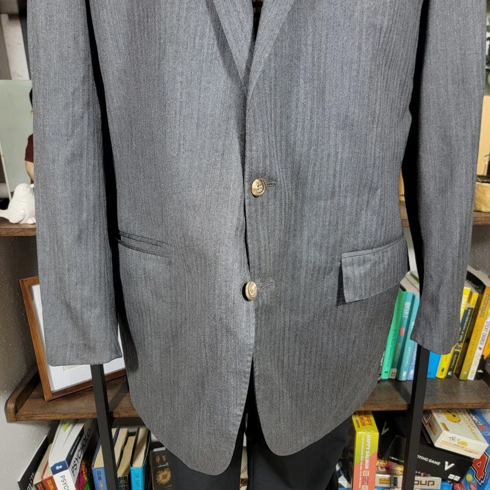 VTG Polo Ralph Lauren Men's Sport Coat‎ Two Button Gray Herringbone 46L ITALY